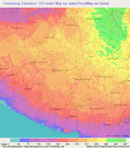 Temuireng,Indonesia Elevation Map