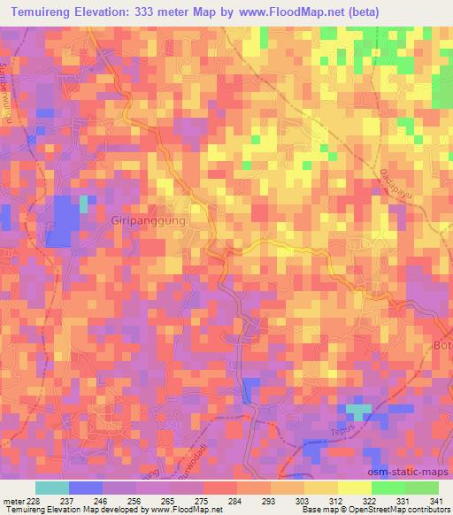 Temuireng,Indonesia Elevation Map