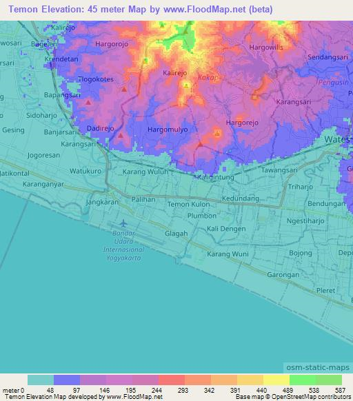 Temon,Indonesia Elevation Map