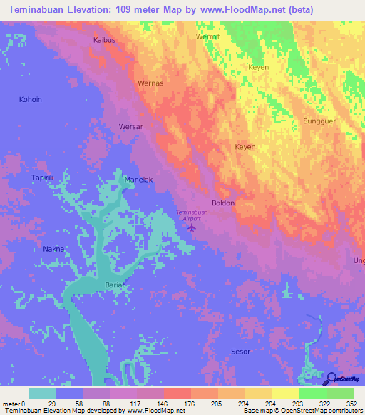 Teminabuan,Indonesia Elevation Map