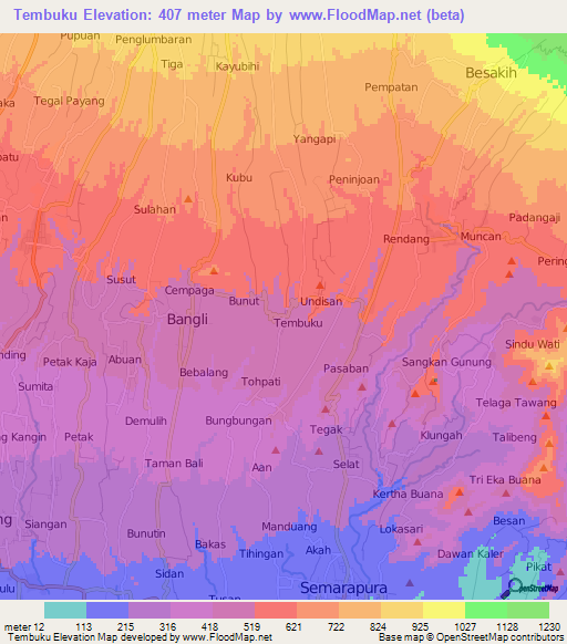 Tembuku,Indonesia Elevation Map