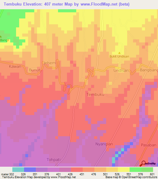 Tembuku,Indonesia Elevation Map