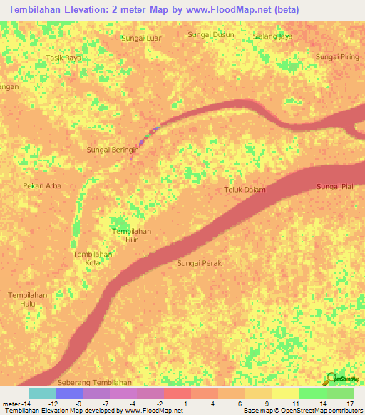 Tembilahan,Indonesia Elevation Map