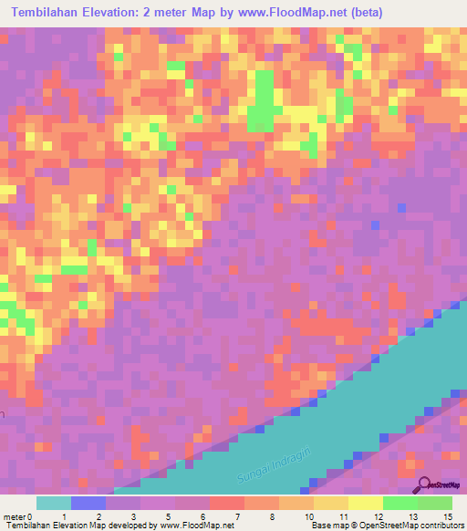 Tembilahan,Indonesia Elevation Map