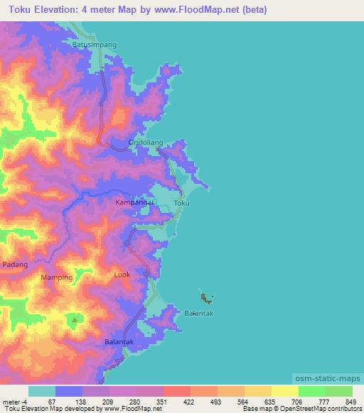 Toku,Indonesia Elevation Map