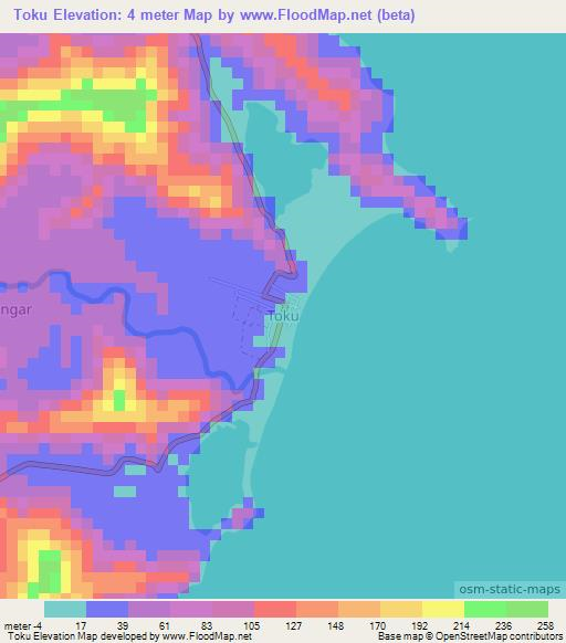 Toku,Indonesia Elevation Map