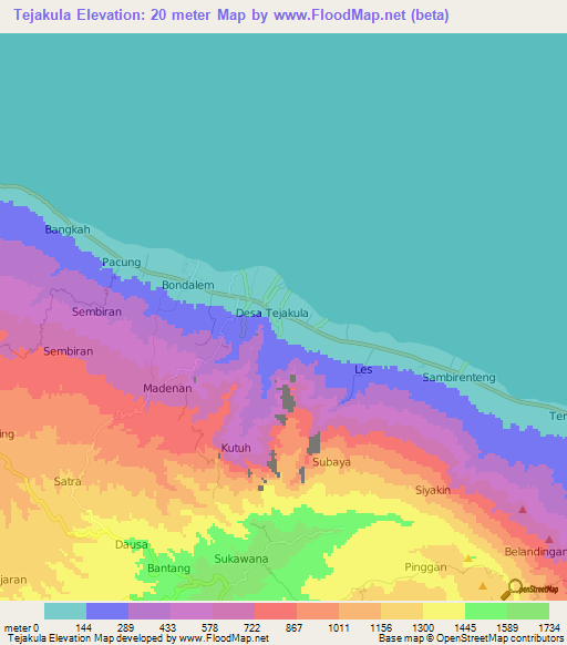 Tejakula,Indonesia Elevation Map