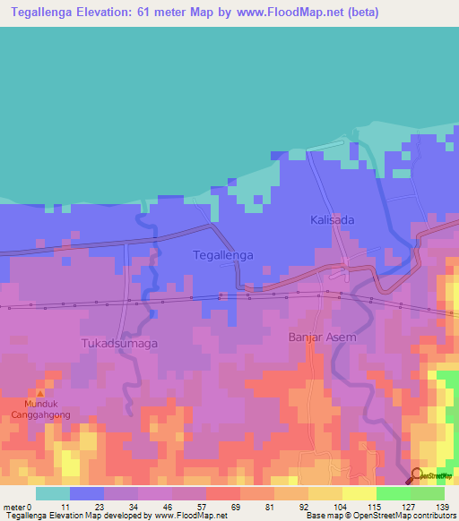 Tegallenga,Indonesia Elevation Map