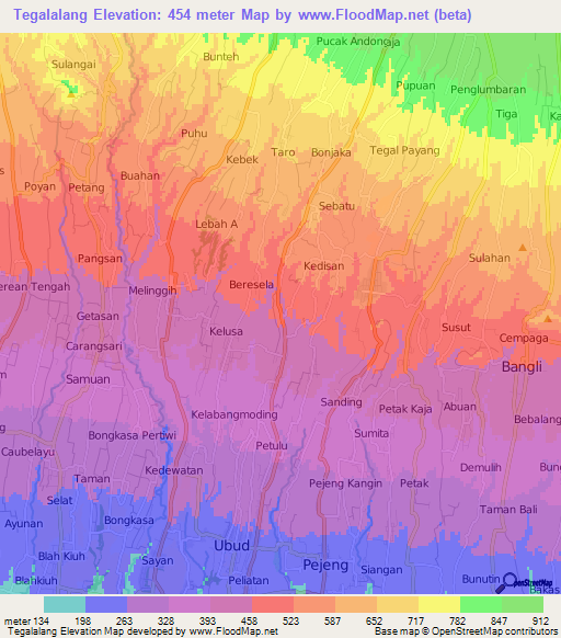 Tegalalang,Indonesia Elevation Map