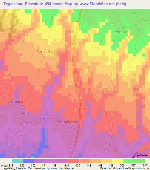 Tegalalang,Indonesia Elevation Map