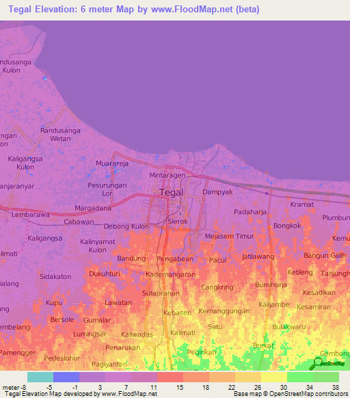 Tegal,Indonesia Elevation Map