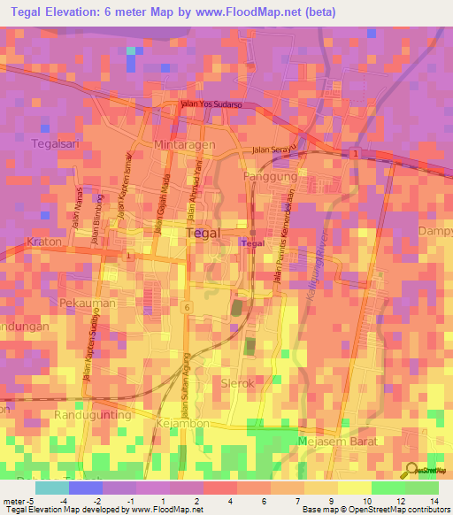 Tegal,Indonesia Elevation Map