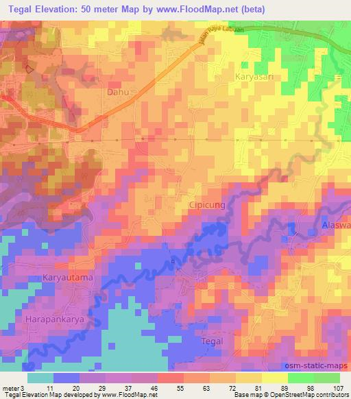 Tegal,Indonesia Elevation Map