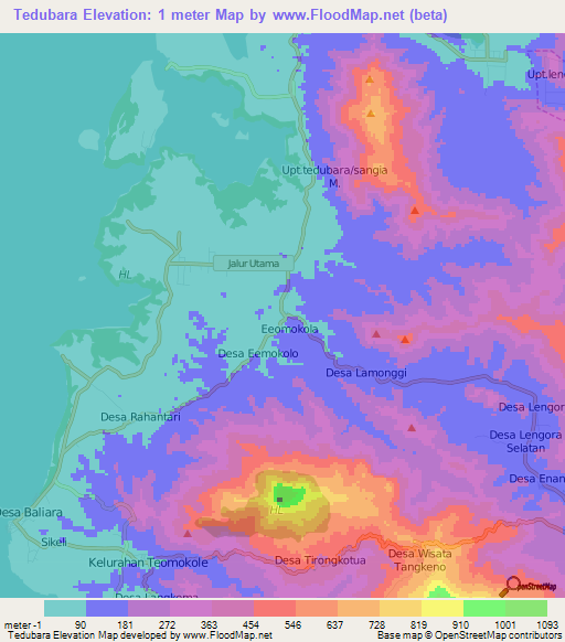 Tedubara,Indonesia Elevation Map