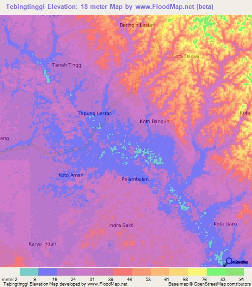 Tebingtinggi,Indonesia Elevation Map