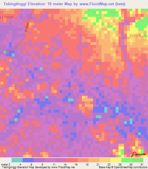 Tebingtinggi,Indonesia Elevation Map