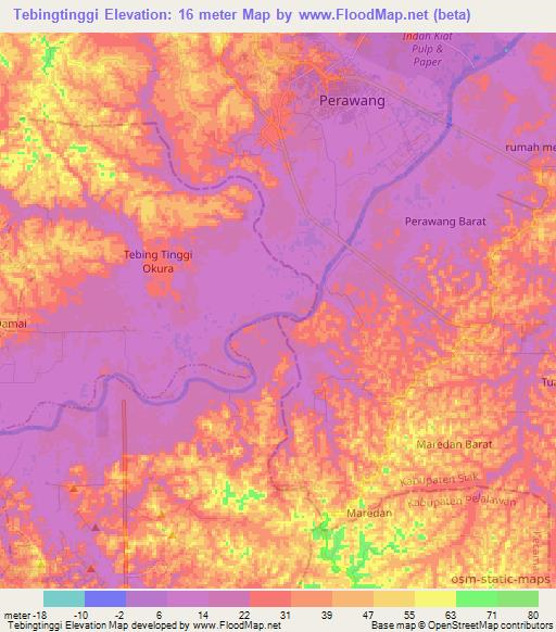 Tebingtinggi,Indonesia Elevation Map