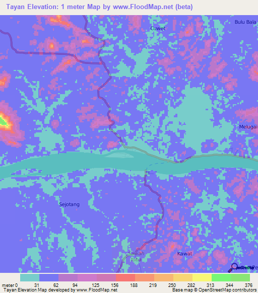 Tayan,Indonesia Elevation Map