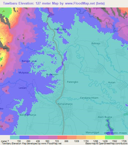 Tawibaru,Indonesia Elevation Map