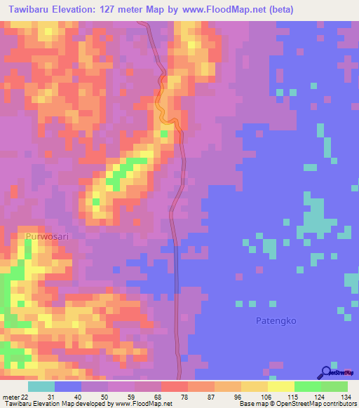 Tawibaru,Indonesia Elevation Map