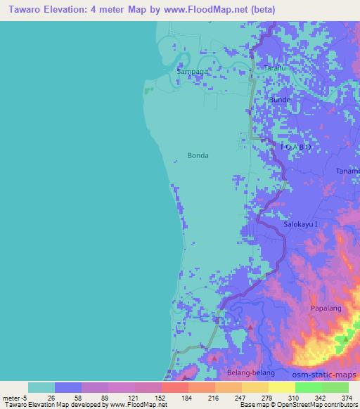 Tawaro,Indonesia Elevation Map