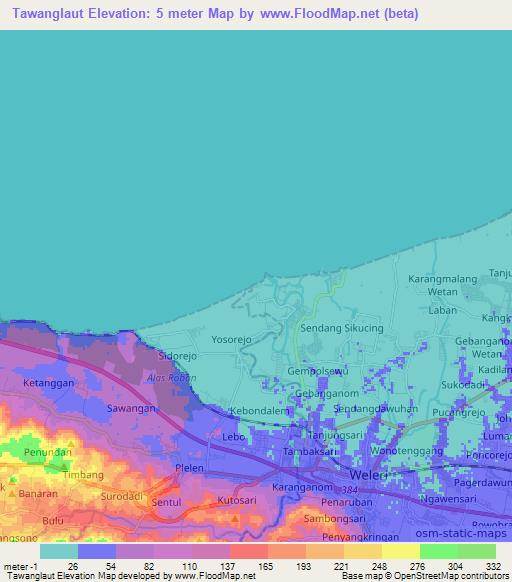 Tawanglaut,Indonesia Elevation Map