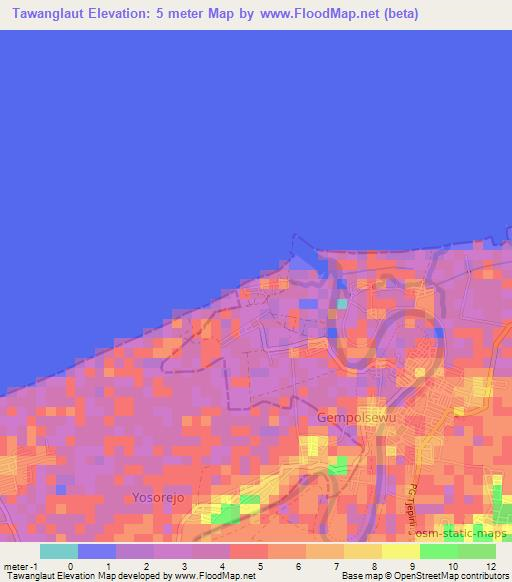 Tawanglaut,Indonesia Elevation Map