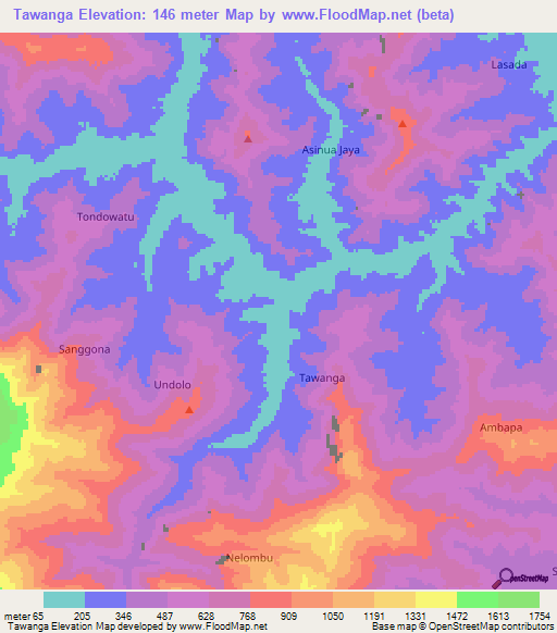 Tawanga,Indonesia Elevation Map