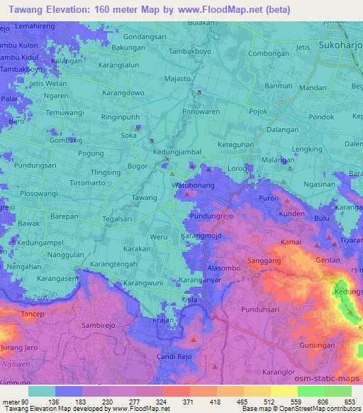 Tawang,Indonesia Elevation Map