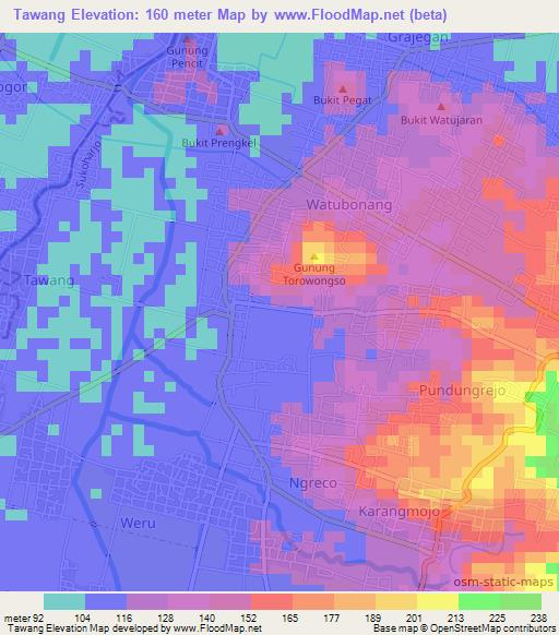 Tawang,Indonesia Elevation Map