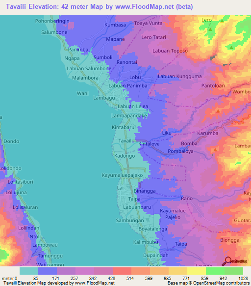 Tavaili,Indonesia Elevation Map