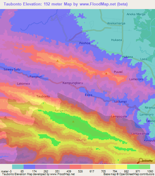 Taubonto,Indonesia Elevation Map