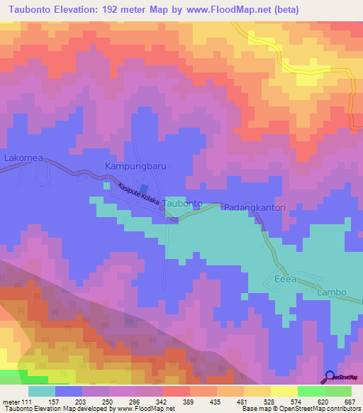 Taubonto,Indonesia Elevation Map