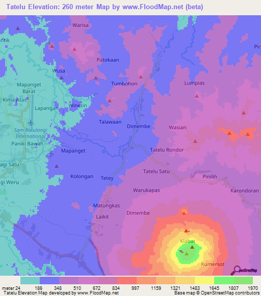 Tatelu,Indonesia Elevation Map