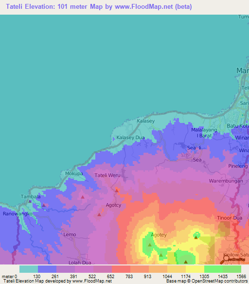 Tateli,Indonesia Elevation Map