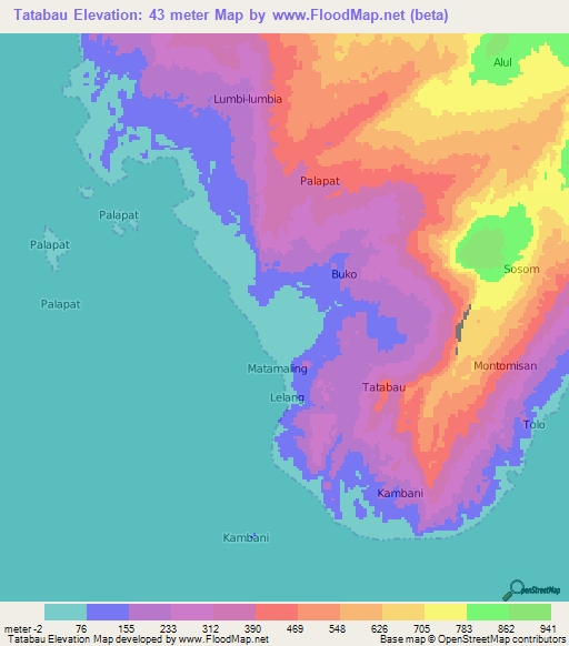 Tatabau,Indonesia Elevation Map