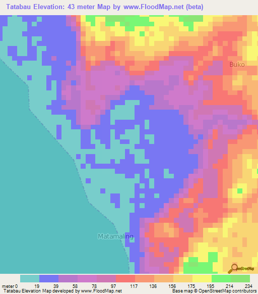 Tatabau,Indonesia Elevation Map