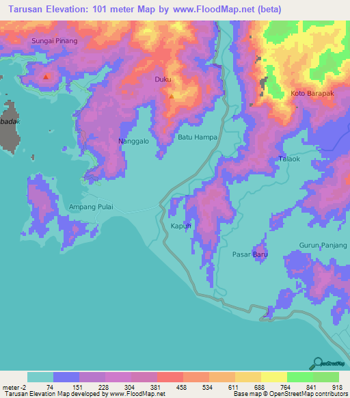 Tarusan,Indonesia Elevation Map