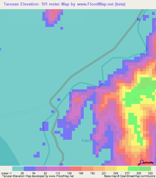 Tarusan,Indonesia Elevation Map