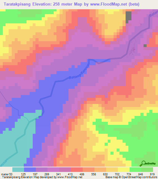 Taratakpisang,Indonesia Elevation Map