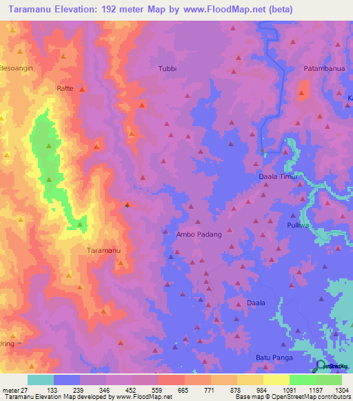 Taramanu,Indonesia Elevation Map