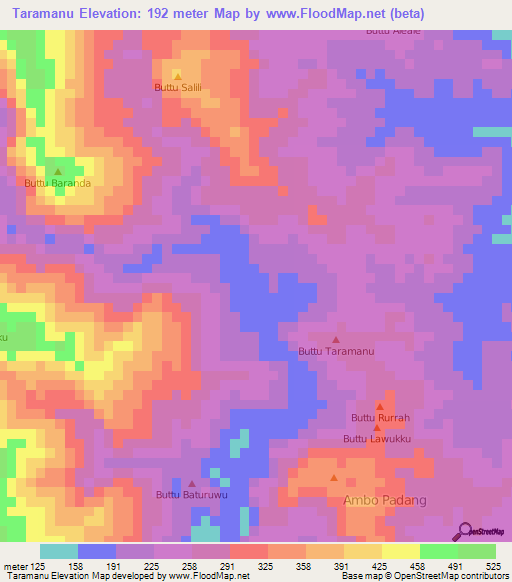 Taramanu,Indonesia Elevation Map