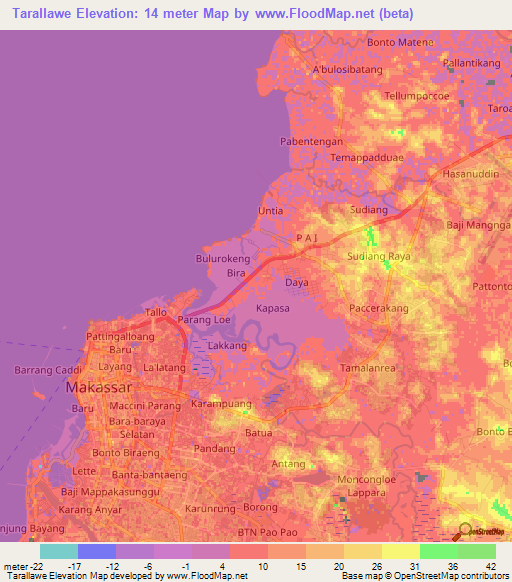 Tarallawe,Indonesia Elevation Map