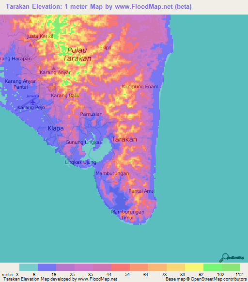 Tarakan,Indonesia Elevation Map