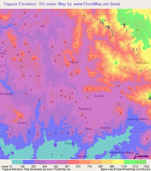 Tappua,Indonesia Elevation Map