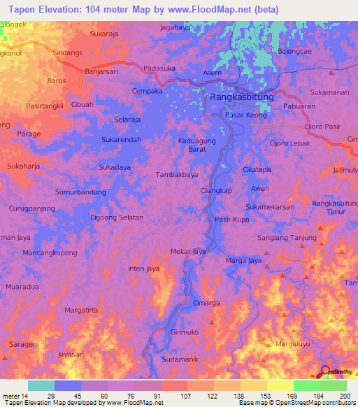 Tapen,Indonesia Elevation Map