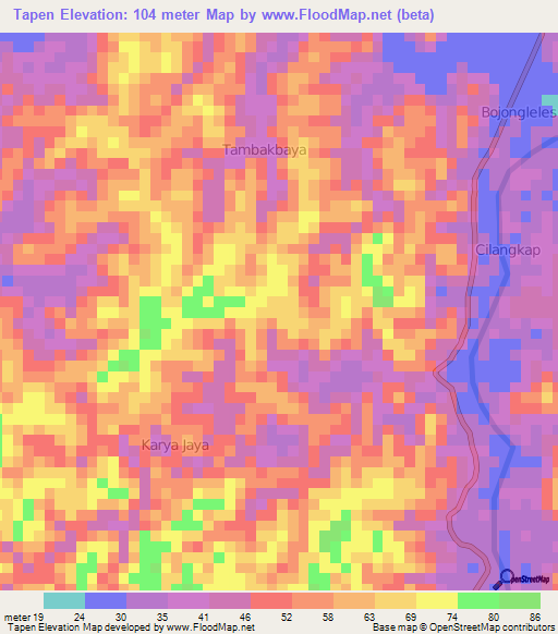 Tapen,Indonesia Elevation Map