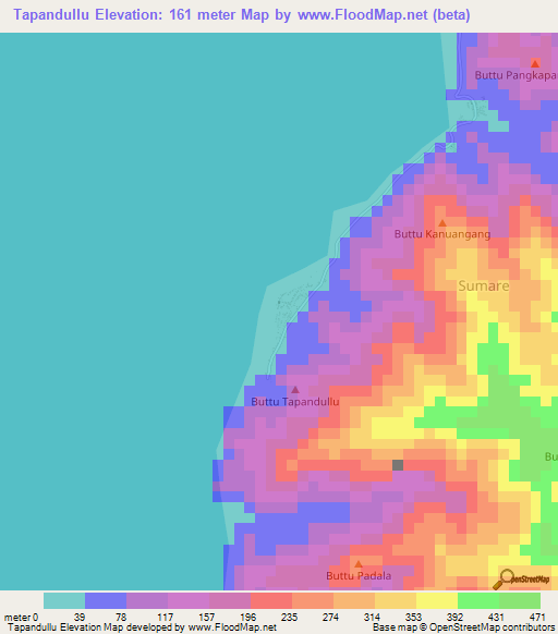 Tapandullu,Indonesia Elevation Map