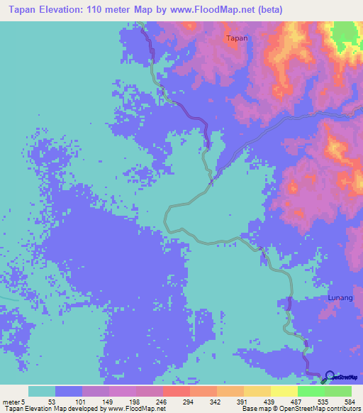 Tapan,Indonesia Elevation Map