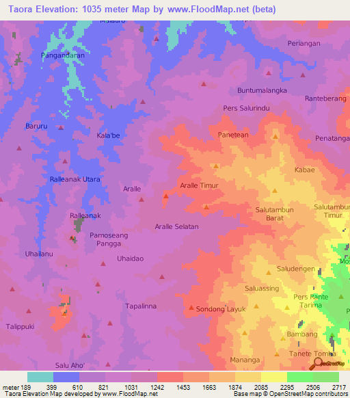 Taora,Indonesia Elevation Map